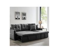 Canape angle fixe 3 places en lin gris 145 x 220 x 85 cm