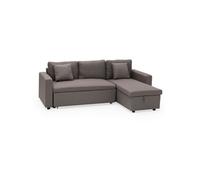 Happy Garden Canapé d'angle convertible Clark 3 places – tissu gris chiné, coffre de rangement