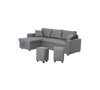 Happy Garden Canapé d'angle convertible Tony 3 places simili gris, méridienne réversible