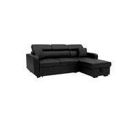 Happy Garden Canapé d'angle convertible Warren 3 places – simili noir, méridienne réversible, coffre