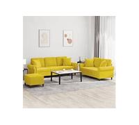 Canape angle fixe 3 places en velours jaune 77 x 212 x 80 cm