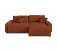 Lisa Design - Canapé d'angle Convertible avec Coffre Réversible Pivoine en Velours Côtelé - Canapé Lit - Sofa Terracotta 4 Places - Angle Droit - ou Gauche - Salon