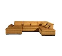 Lisa Design - Canapé Panoramique d'angle Droit - Vermont en Velours - Grand Sofa XXL Jaune 7 Places - Salon