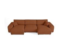 Canape angle fixe 7 places en polyester rouge 144 x 325 x 79 cm