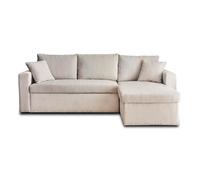 Bestmobilier - Canapé d'angle Convertible avec Coffre Réversible Cyrus en Velours Côtelé - Canapé Lit - Sofa Beige 4 Places - Angle Droit - ou Gauche - Salon