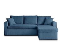 Bestmobilier Canapé d'angle Cyrus 4 places réversible convertible avec coffre velours côtelé bleu