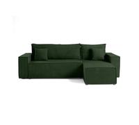 Bestmobilier - Canapé d'angle Convertible avec Coffre Réversible Cezanne en Velours Côtelé - Canapé Lit - Sofa Vert 4 Places - Angle Droit - ou Gauche - Salon