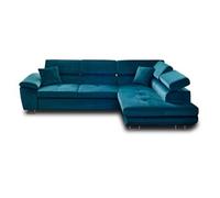 Bestmobilier Canapé d'angle Dimas 5 places convertible coffre velours têtières réglables bleu