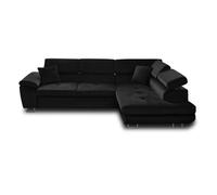 Bestmobilier – Canapé d'angle convertible Dimas – Angle droit, coffre, velours – Noir