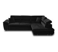 Dimas - canapé d'angle droit 5 places - convertible avec coffre et têtières réglables - en velours - Noir Noir