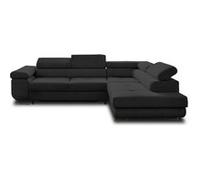 BestMobilier – Canapé d'angle convertible Zaria – Coffre, velours côtelé, 5 places, noir