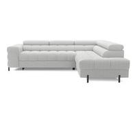 Best Mobilier - Elisa - canapé d'angle Droit 5 Places Convertible avec Coffre et têtières réglables en Tissu Bouclette, Gris Clair