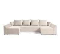 Bestmobilier - Canapé Panoramique en U Convertible Mike en Velours - Canapé Lit - Grand Sofa XXL Beige 7 Places - Salon