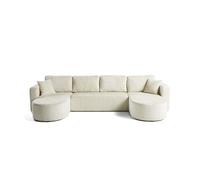 Bestmobilier - Canapé Panoramique en U Convertible avec Coffre Miro en Velours - Canapé Lit - Grand Sofa XXL Beige 7 Places - Salon