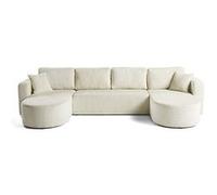 Bestmobilier - Canapé Panoramique en U Convertible avec Coffre Miro en Velours - Canapé Lit - Grand Sofa XXL Beige 7 Places - Salon