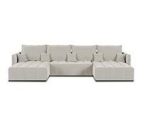 Bestmobilier - Canapé Panoramique en U Convertible Petra en Velours - Canapé Lit - Grand Sofa XXL Beige 7 Places - Salon