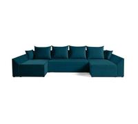 Bestmobilier - Canapé Panoramique en U Convertible Mike en Velours - Canapé Lit - Grand Sofa XXL Bleu Canard 7 Places - Salon