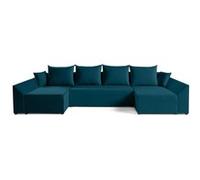 Bestmobilier - Canapé Panoramique en U Convertible Mike en Velours - Canapé Lit - Grand Sofa XXL Bleu Canard 7 Places - Salon