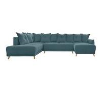 LENA - Canapé d'angle panoramique convertible gauche - L312x90x155/190cm Couleur - Bleu turquoise