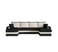 Best mobilier Canapé panoramique en U Valos 7 places convertible avec coffre en velours Noir/Blanc