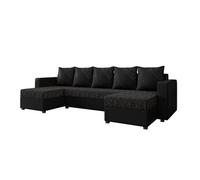 Romy - canapé panoramique u - convertible - avec coffre - en tissu et pu - 7 places - style contemporain - Noir / Gris