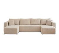 Topaze - canapé panoramique en U - 7 places - convertible avec coffre - en velours côtelé - Beige