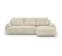 Canapé d'angle droit convertible 3 places MILO - Velours côtelés beige - Coffre de rangement - L 264 x H 84 x P 99/145 cm