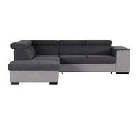 Canapé d'angle gauche convertible + coffre 5 places - Tissu gris clair et gris foncé - L 271 x P 220 x H 77 cm - ARMSTRONG
