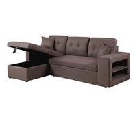Canape angle fixe 3 places en lin marron 86 x 233 x 86 cm