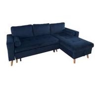 Canapé D'angle Convertible James 3 Places En Velours Bleu Bleu