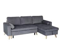 Happy Garden Canapé d'angle convertible JAMES 3 places velours gris, coffre de rangement