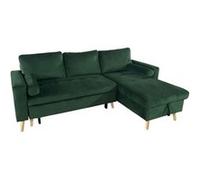 Canapé d'angle convertible JAMES 3 places en velours vert