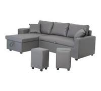 Happy Garden Canapé d'angle convertible Tony 3 places simili gris, méridienne réversible