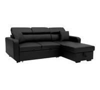 Happy Garden Canapé d'angle convertible Warren 3 places – simili noir, méridienne réversible, coffre