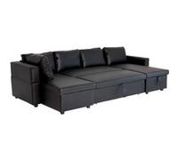 Canape angle fixe HAPPY GARDEN 4 places en simili-cuir noir 146 x 294 x 85 cm Noir G