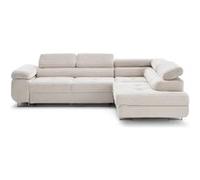 Lisa design – Canapé d'angle droit Zaria 5 places convertible coffre têtières velours côtelé beige