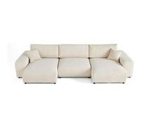 Lisa Design - Canapé Panoramique en U Garance en Velours Côtelé - Grand Sofa XXL Beige 7 Places - Salon