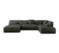 Lisa Design - Canapé Panoramique d'angle Droit - Onyx en Tissu - Grand Sofa XXL Gris Foncé 7 Places - Salon