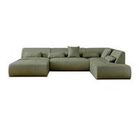 Lisa Design - Canapé panoramique d'angle droit Onyx en tissu 7 places Vert sauge