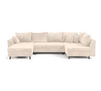 Lisa Design - Rune - canapé panoramique d'angle Droit 7 Places en Velours texturé, Beige