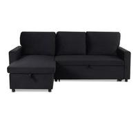 Menzzo Canapé convertible Baleares – angle réversible, velours, L215 x P133 x H83 cm – Noir