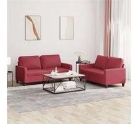 Vidaxl Ensemble De Canapés 2 Pcs Et Coussins Rouge Bordeaux Similicuir Multicolore
