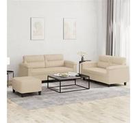 vidaXL Ensemble de canapés 3 pcs avec coussins crème tissu microfibre 3202324