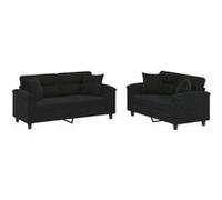 Vidaxl Ensemble De Canapés 2 Pcs Avec Coussins Noir Tissu Microfibre Noir