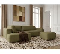 Canapé angle L convertible coffre DENISE tissu texturé avec pouf vert angle gauche BOBOCHIC 4 places Angle gauche Vert