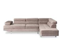 Menzzo Canapé d'angle Alfa Velours Taupe Fixe 5 places Design contemporain