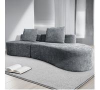 Canapé arc de 250cm 4/5places gris claire, assise extra profonde de 95cm, revêtement en lin de qualité supérieure, sans assemblage