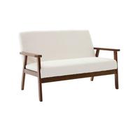 (Canapé banquette 2 places bois d'hévéa teinté noyer clair et bouclette ISAK