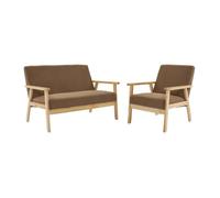 Canapé banquette 2 places + Fauteuil velours côtelé. pieds bois. taupe