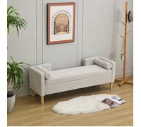 Canapé Banquette en Velours Côtelé, BOUT DE LIT avec Accoudoirs et Coffre de Rangement, 2 Coussins-152 x 53 x 58 cm-Gris